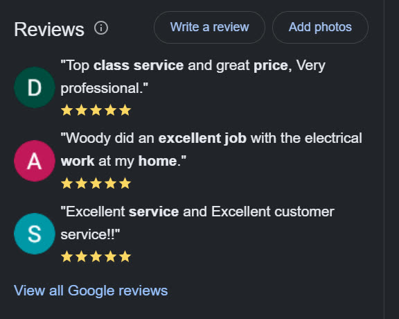 A.V. Electric Google reviews after FrankyProjects work