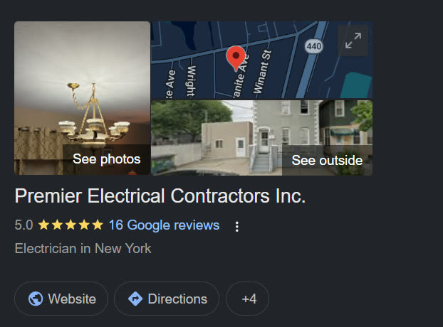 Premier Electrical Google Business Profile listing